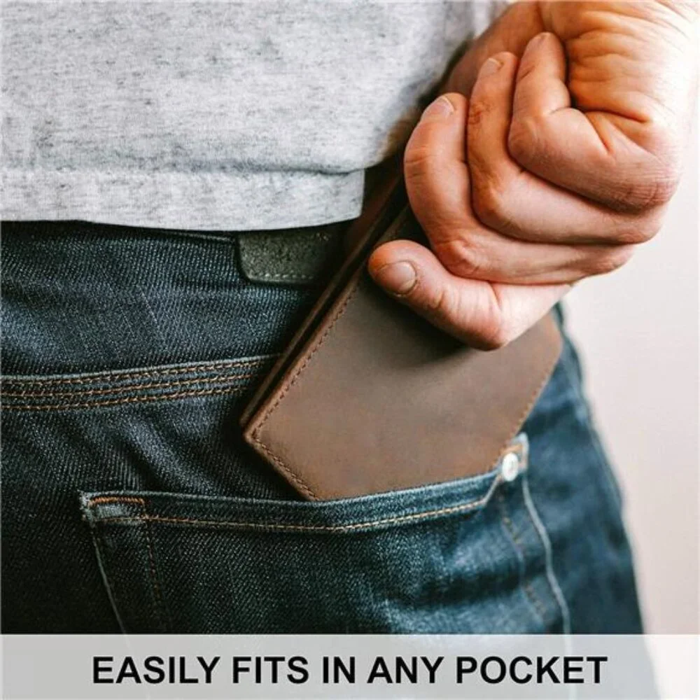Mens Leather Wallet RFID Blocking Bifold Slim Billfold 8 Card Slots Gift